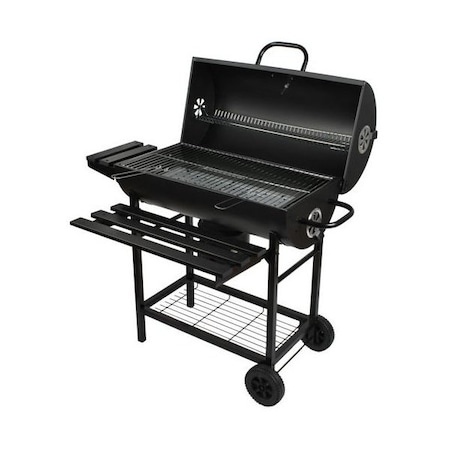 Gratar BBQ Grill pe carbuni, capac cu termometru, 2 rafturi pliabile, Kaminer, Negru